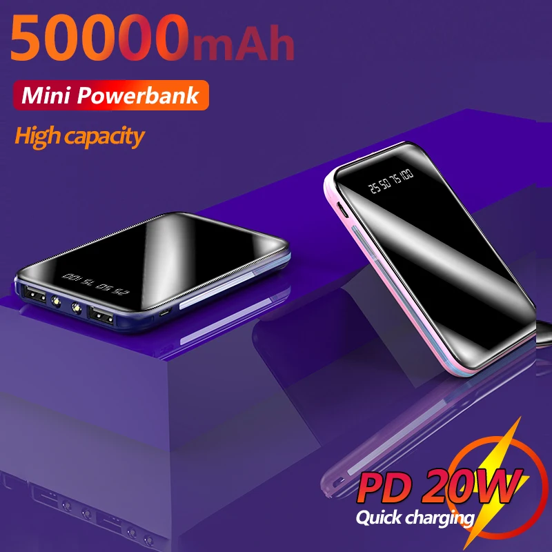 

50000mAh Mini Power Bank with Digital Display, Flashlight, Ultra-thin and Compact Design, Portable External Battery