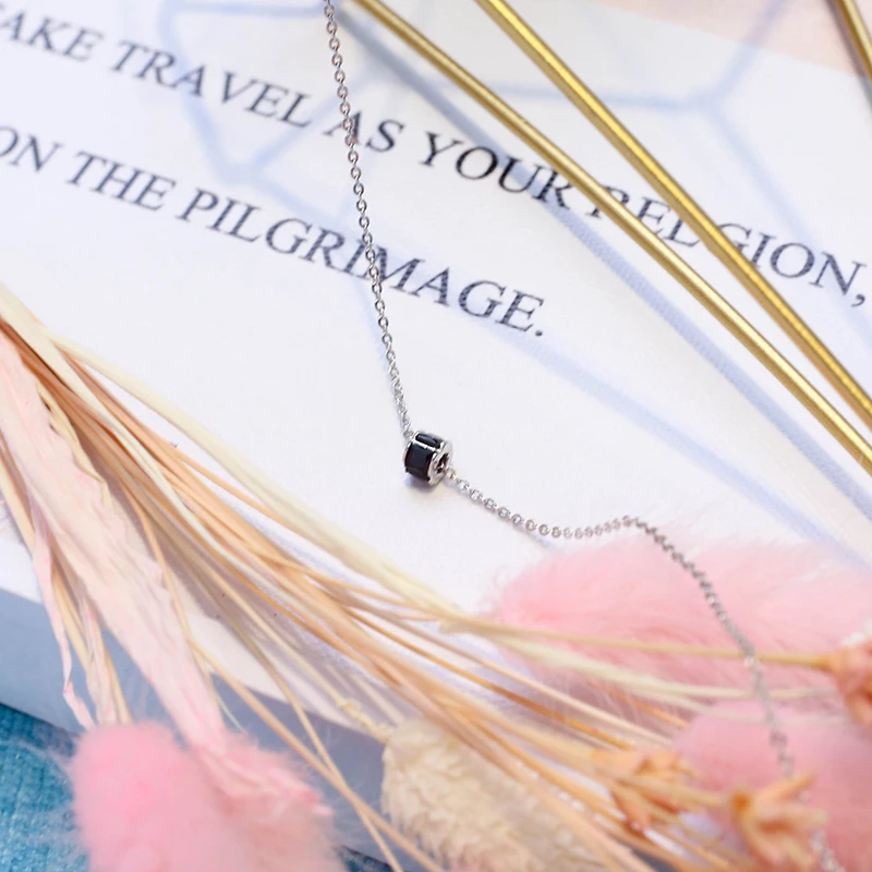 Женское колье из серебра 925 пробы с черным Цирконом|Ожерелья| |