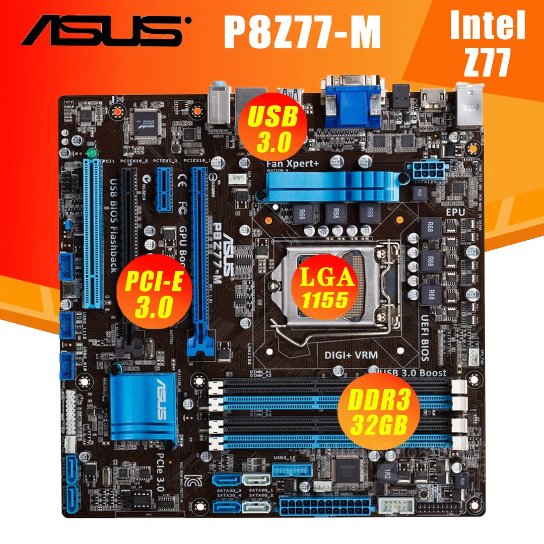 

Материнская плата LGA 1155 Asus P8Z77-M DDR3 USB3.0 HDMI DVI VGA PCI-E 3,0 32 Гб i7 i5 i3 Настольный Z77 Материнская плата 1155 Micro ATX б/у