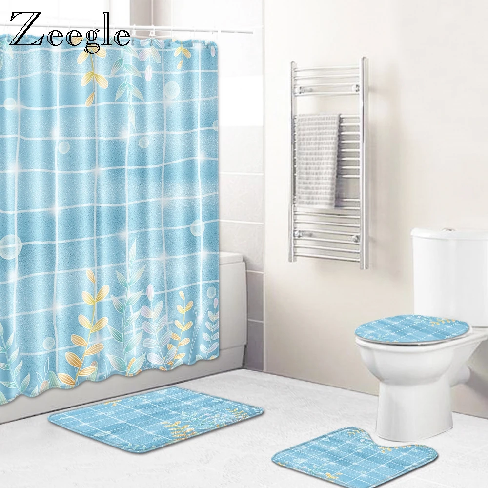 Набор ковриков для ванной Zeegle 4 шт. с героями мультфильмов водонепроницаемые