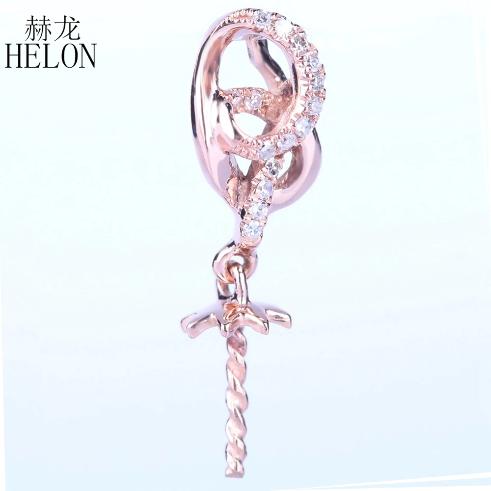 

HELON Solid 14K Solid Rose Gold Pave Natural Diamonds Women Fine Jewelry Semi Mount Dangle Pendant Setting Fit Round Pearl 9mm