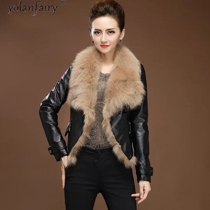 

Autumn Winter Genuine Leather Jacket Women Down Jacket Short Coat Female Real Fox Fur Collar Mujer Chaqueta XS14D26-45 Pph1507