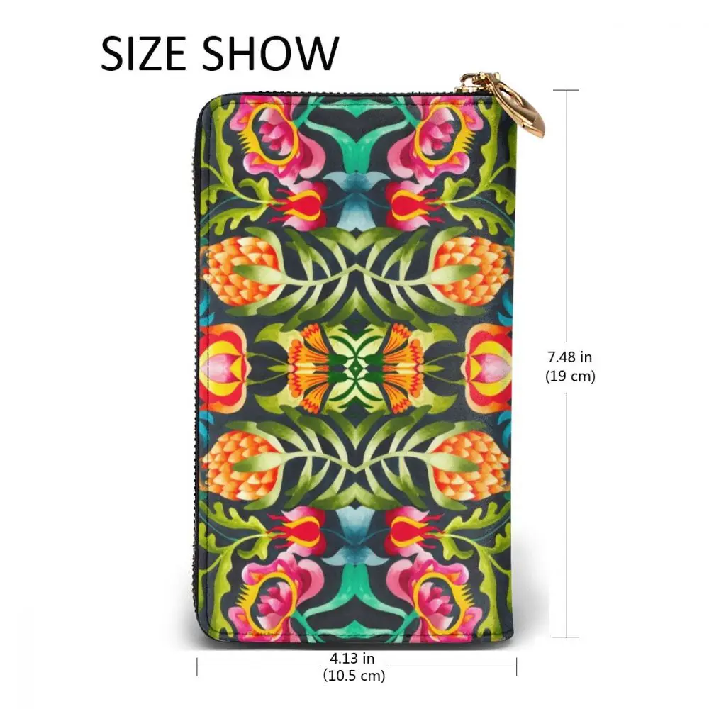 

Botanical Floral Flowers Long Wallet with Credit Card Slots ID Holder Checkbook Organizer Zipper Coin Purse