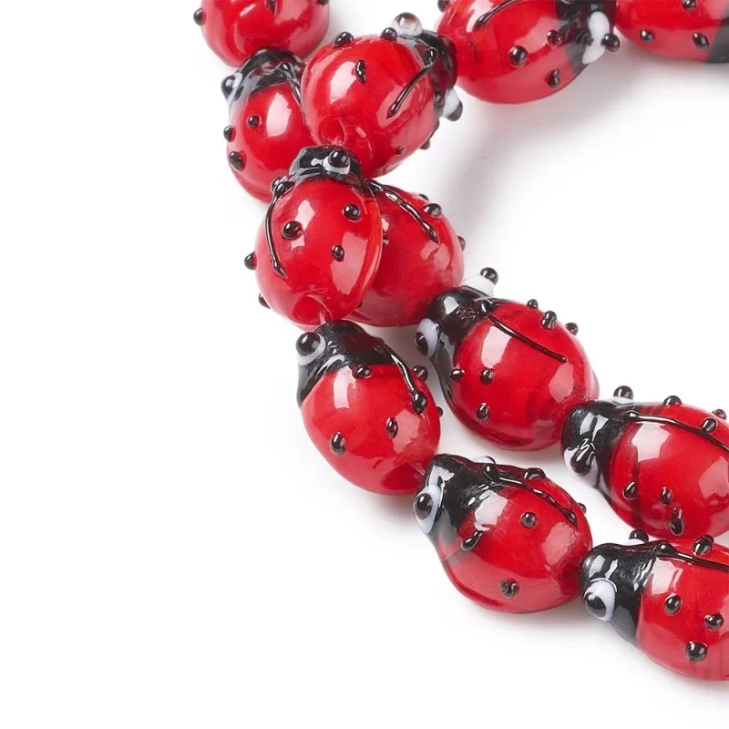 

1 Strand Handmade Lampwork Beads Strands with Bubble bag Ladybug Red 12~14x9~10x5~6mm Hole: 1~2mm about 20pcs/Strand