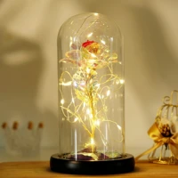 diy 24k gold leaf flower imitation product with lamp immortal rose glass cover led light gift box set display dome