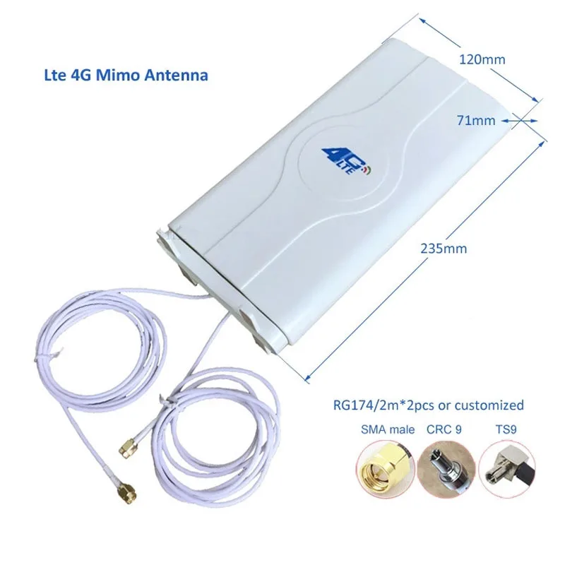 88dBI 4G LTE antena móvil amplificador de señal mImo Panel Antena 2 * SMA-macho/TS9 /conector CRC9 con Cable de 2M