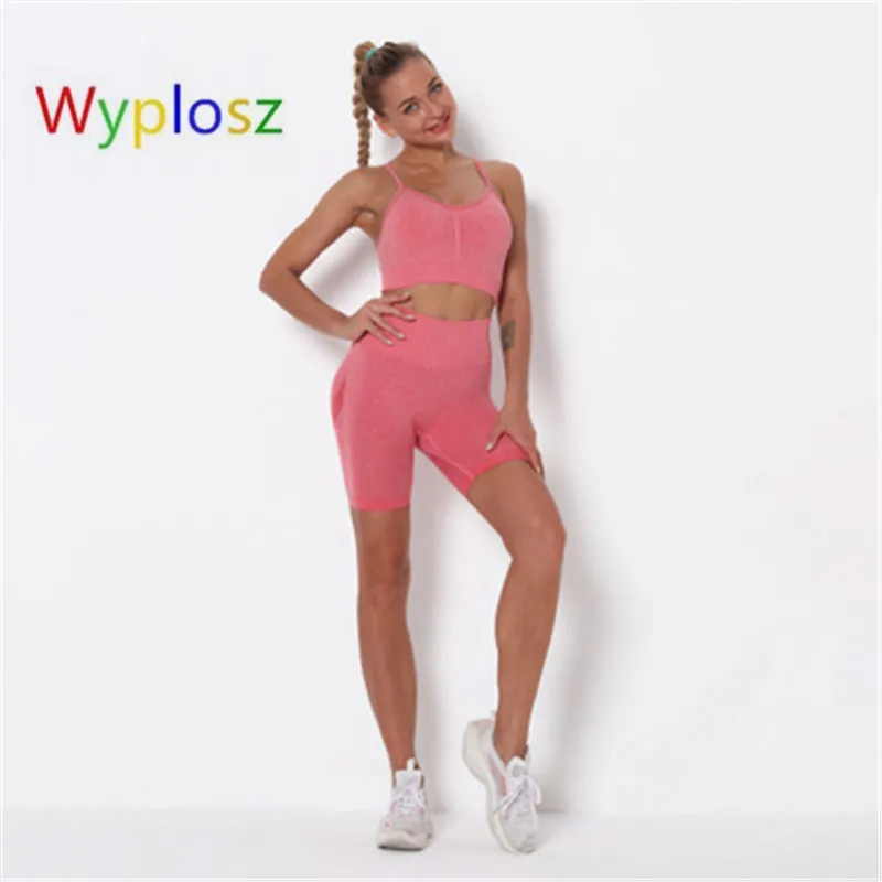 

Wyplosz Yoga set Hot Knitted Shrink Peach Hip Push Up Shorts Sports Yoga Fitness Seamless Sports Bra Yoga Set Ladies Clothing