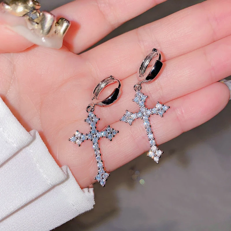 

Stylish Arrow Cross-shape Drop Earrings for Women Hip Hop Dazzling Crystal Zircon Ear Buckle Party Birthday Jewelry Gift