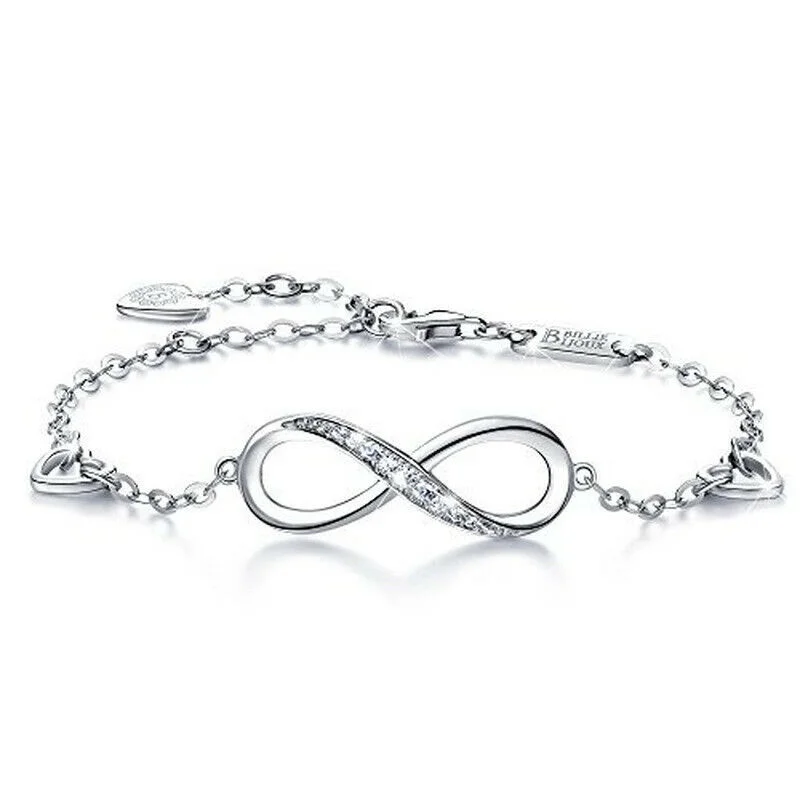 

Fashion New Exquisite Infinity Symbol White Zircon Silver Bracelet Jewelry Gift