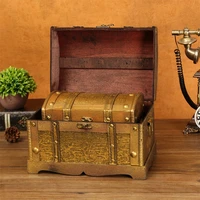 q39c antique retro wooden pirate treasure chest box vintage gem jewelry storage organizer trinket keepsake case decor