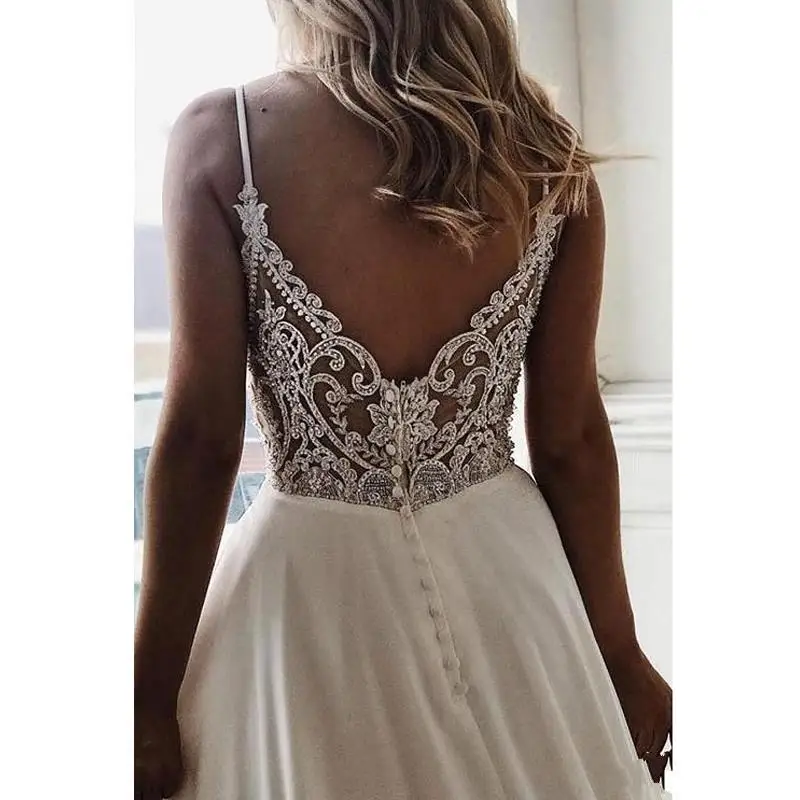 Vestido De Noiva A Line Simple White Bride Wedding Dress V Neck Bridal Long Chiffon Boho Beach Gowns freebie | Свадьбы и торжества
