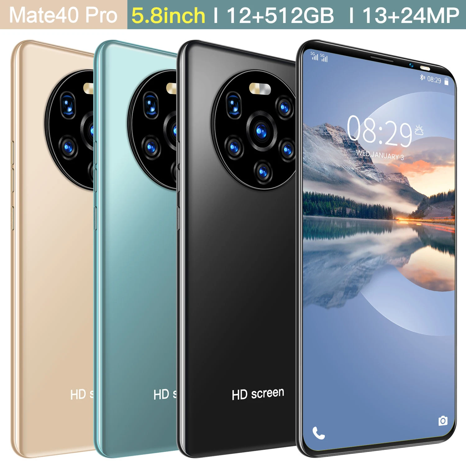

Huawe Mate40 Pro 5G Global Version Cellphones 12GB RAM 512GB ROM MTK6889 Face ID 4800mAh Android 10 5.8 Inch Dual SIM Smartphone