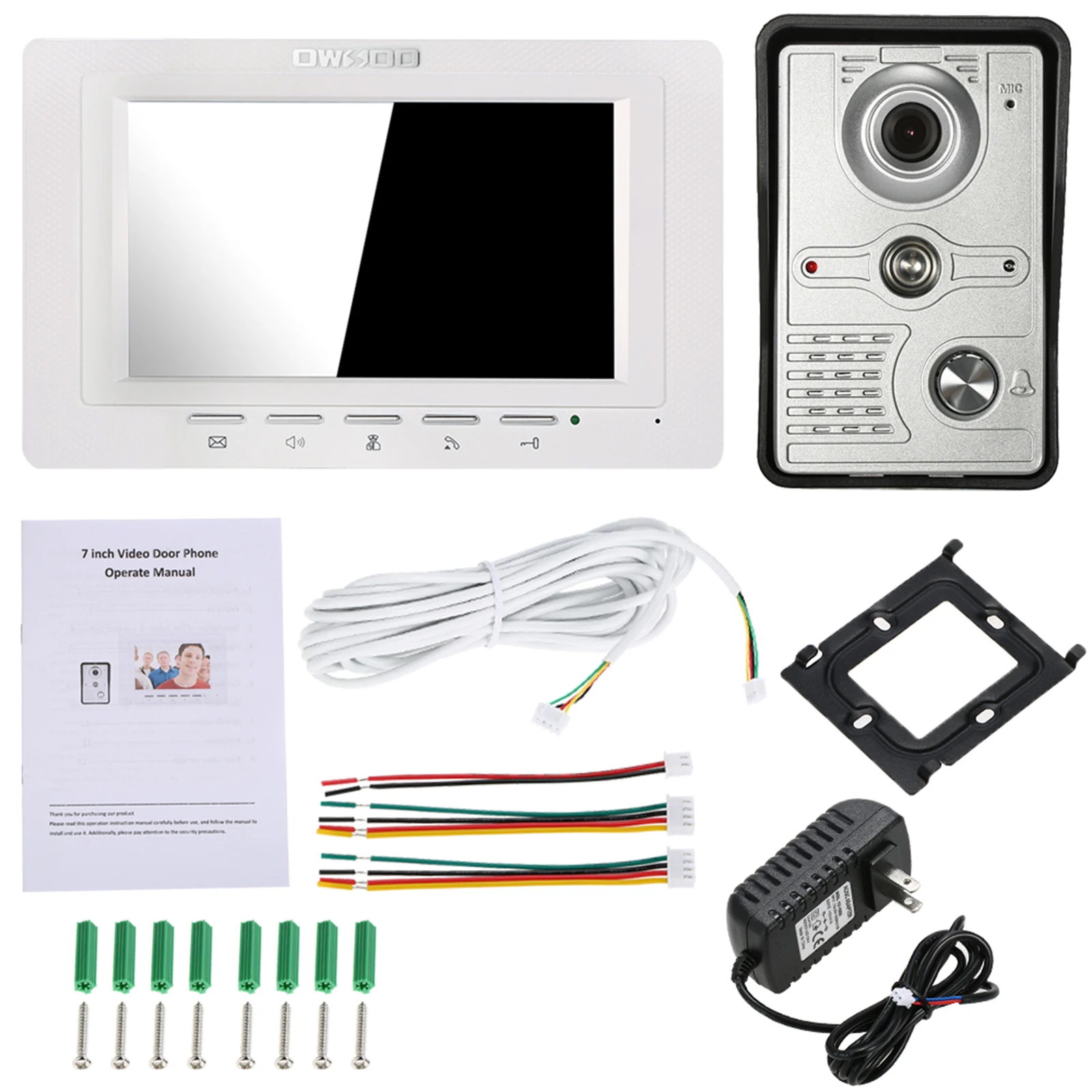 

OWSOO 7 inch Wired Video Doorbell Indoor Monitor IR-CUT Rainproof Outdoor Camera Visual Intercom Two-way Audio Remote Unlock