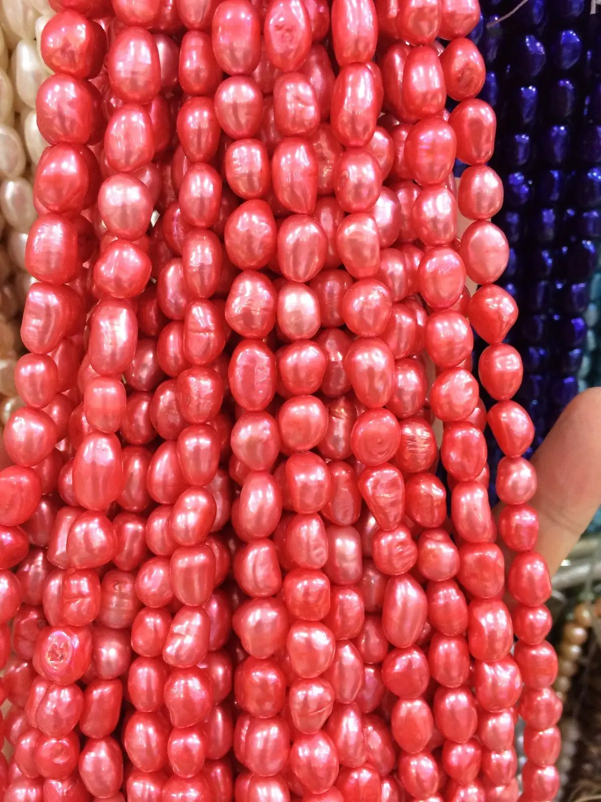HABITOO Wholesale 8-9MM Watermelon Red  Irregular Freshwater Pearl Loose Beads 14 inchs DIY for Jewelry Making