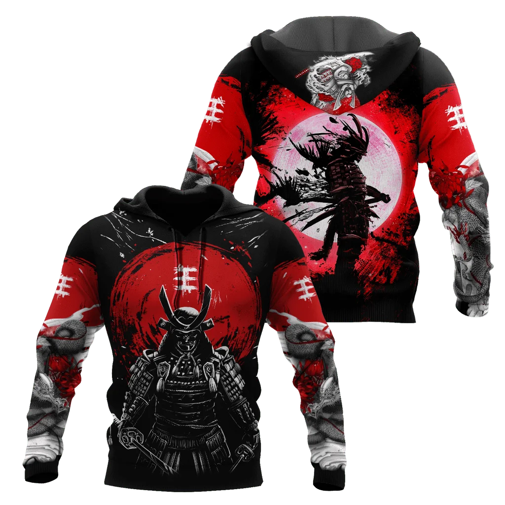 Толстовка мужская с капюшоном и 3D-принтом дракона самурая DW696 | Мужская одежда