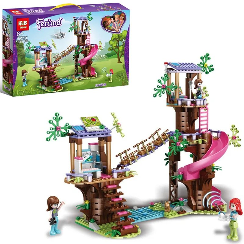 

Huge Building Bblock Assembly Toy Jungle Rescue Adventure Tree House 585 PCS Small Particles Spelling Puzzle Children Gift