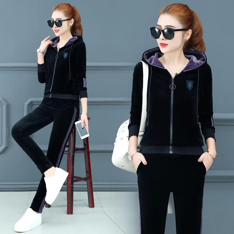 Велюровый спортивный костюм из двух предметов женская одежда Vetement Femme 2019 Chandal Mujer