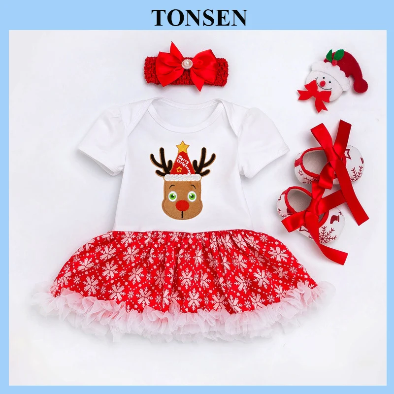 

TONSEN 0-2 Newborn Christmas Dresses Sets Baby Girls Novelty Short-Sleeved Tutu Skirt Romper Funny Skirts For Girls