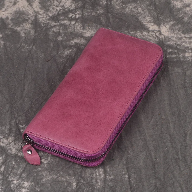 

Women's Vintage Leather Handbag Men Card Bit More Long Zipper Wallet Fashion Wallet