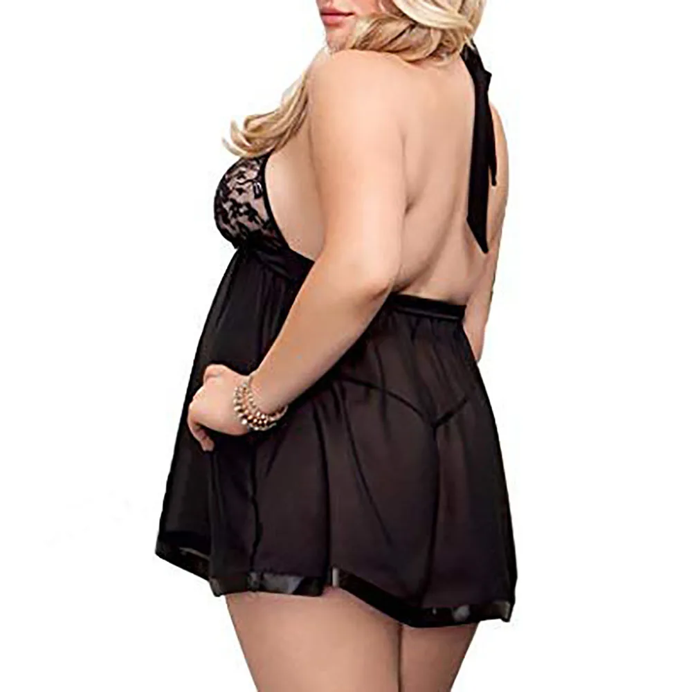 Плюс размер женский сексуальный комплект кружевного нижнего белья Babydoll Chemise