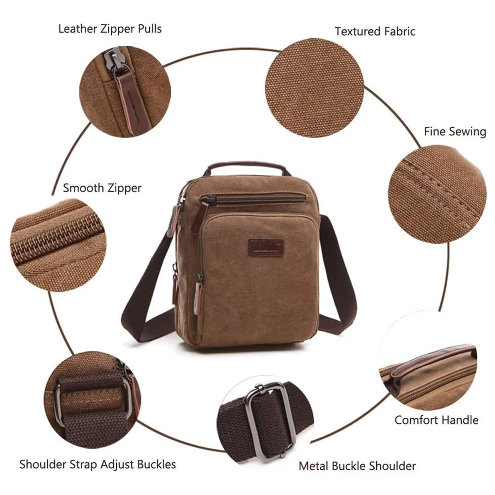 Messenger Bag with Multiple Pockets, Men Crossbody Bag, Canvas Tablet Bag, Travel School Shoulder Side Bag Fits Ipad, Tablet