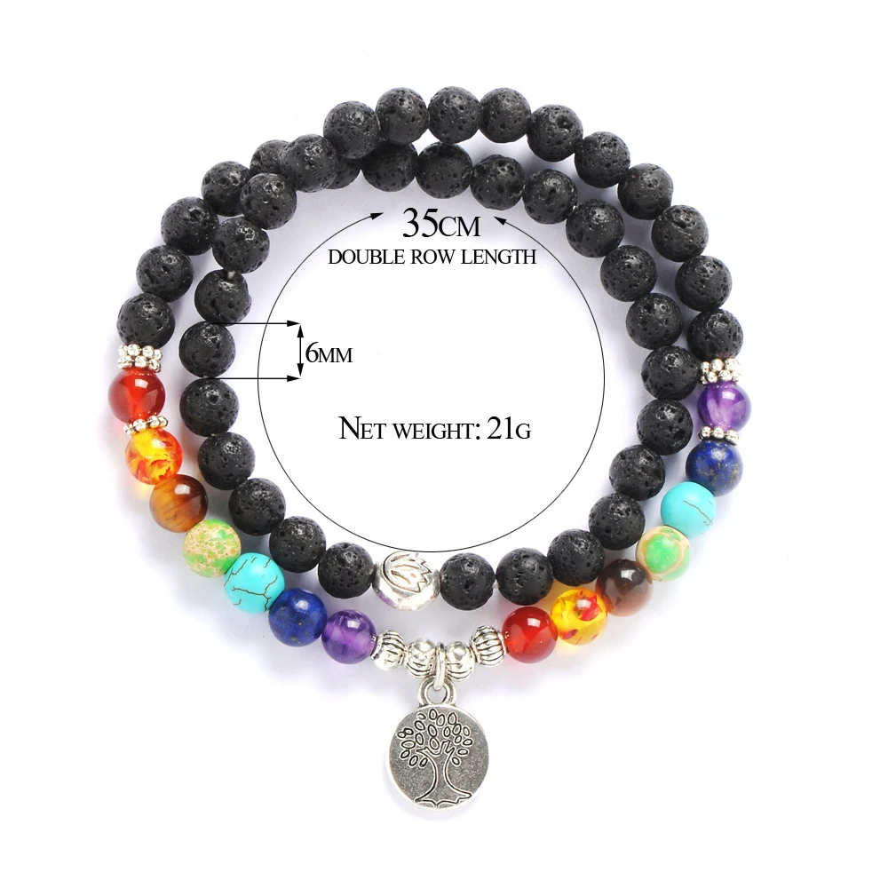 

2021 New Tree Of Life Pendant Natural Stone 6Mm Volcanic Stone Yoga Bead Bracelet Aura Volcanic Stone 7 Chakra Bracelet