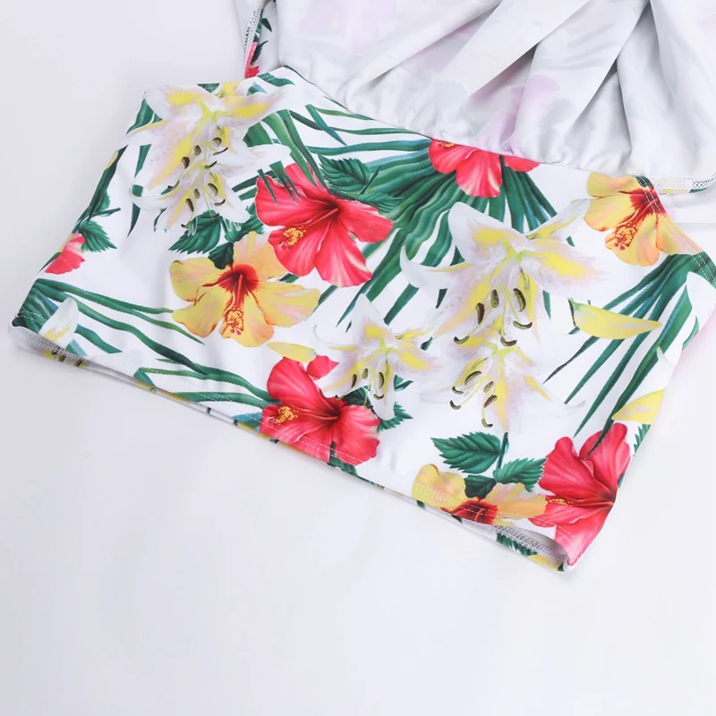 

Women's One Shoulder Swimsuit Ruffled High Waist Split Printed Swimsuit Green