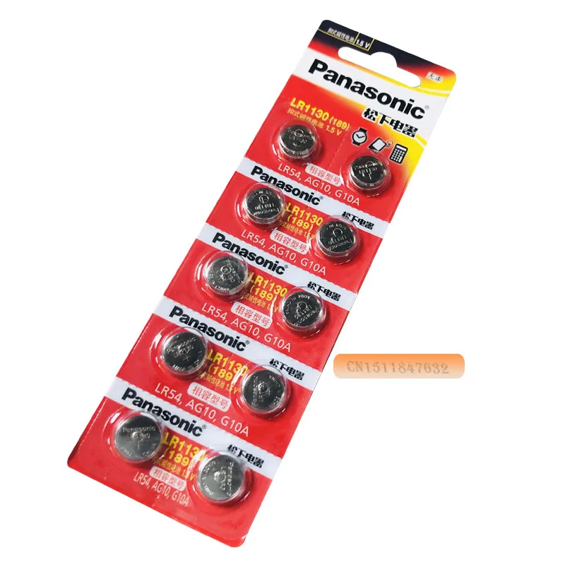 100X100% Подлинная оптовая продажа PANASONIC LR54 189 AG10 L1131 SR1130 G10 V10GA 389 Щелочная Кнопка