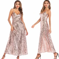 summer new womens fashion halter back sequined large skirt dress banquet service sexy womens clothing