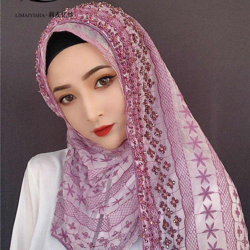 Мусульманский шелковый женский хиджаб Стразы Свадебный шарф|chiffon muslim hijab|scarf woman