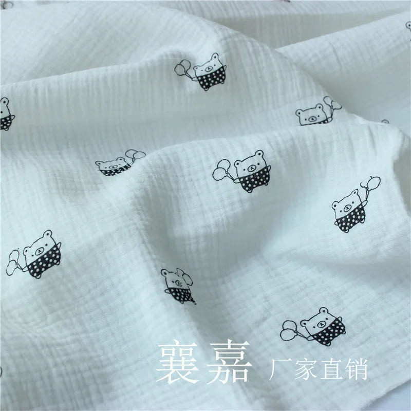 100% хлопок двухслойная марлевая ткань с принтом креп текстурная со складками x