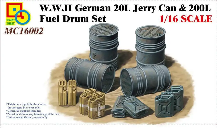 

Classy Hobby MC16002 1/16 Scale WWII German 20L Jerry Can & 200L Fuel Drum Set