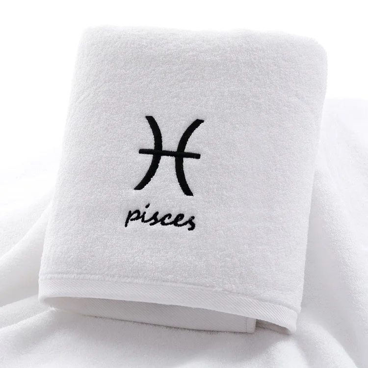 White Pisces Хлопок банное полотенце созвездие шаблон полотенце s белый серый с вышивкой полотенца махровые девушка/мужчины ванная комната прямоугольное банное полотенце - Цвет: White Pisces