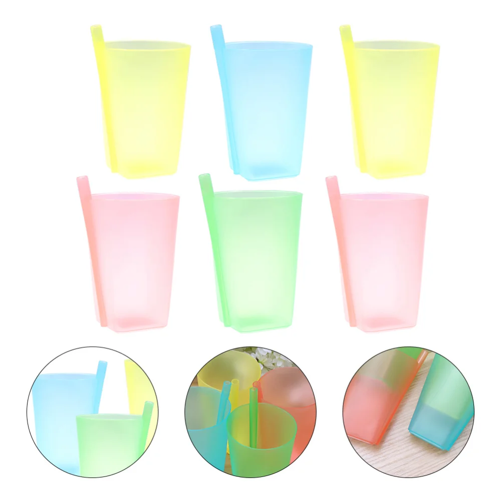 6pcs Children Sippy Cups with Built in Straw Creative Baby Water Drinking Mug