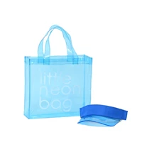 hot sale candy color women shopping bags fashion pvc clear large neon tote bag and sun visor shade hat set