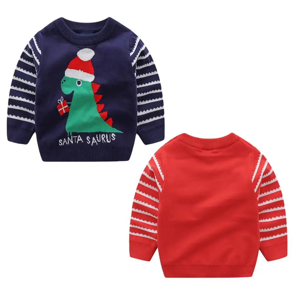 

Winter Kids Sweater Clothing Boy Double Thick Cotton Sweater Christmas Dinosaur Jacquard Knit Thicken Sweaters