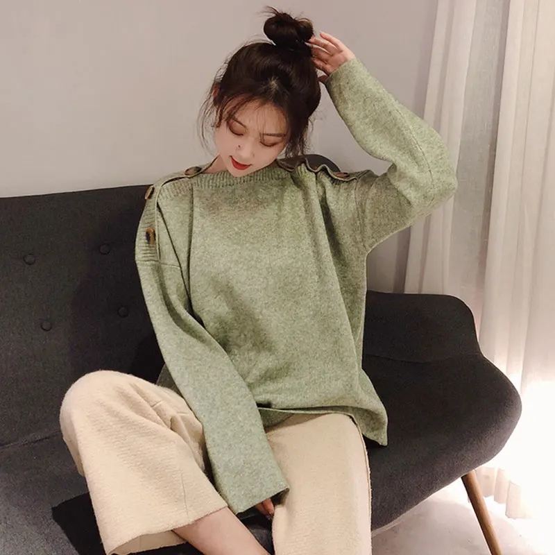 

Korean Loose Knitted Button Sweaters Female Solid Long Sleeve Oversized Pullovers Casual Women's Clothing 2019 Autumn Winter New