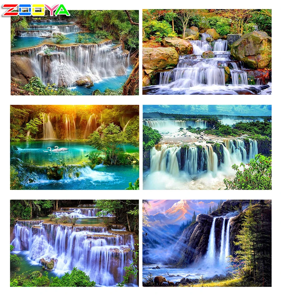 

Zooya Full Square Diamond Painting Waterfall 5D Diy Diamond Embroidery Landscape Diamond Mosaic Art Kits Home Decoration 12JM011