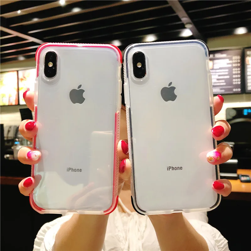 Двухцветный защитный противоударный Прозрачный чехол для iphone 12 11 pro X XR XS MAX 7 8 6s 6