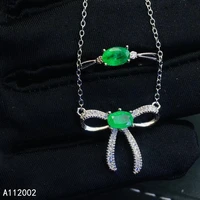 kjjeaxcmy fine jewelry natural emerald 925 sterling silver women gemstone pendant necklace ring set support test fashion