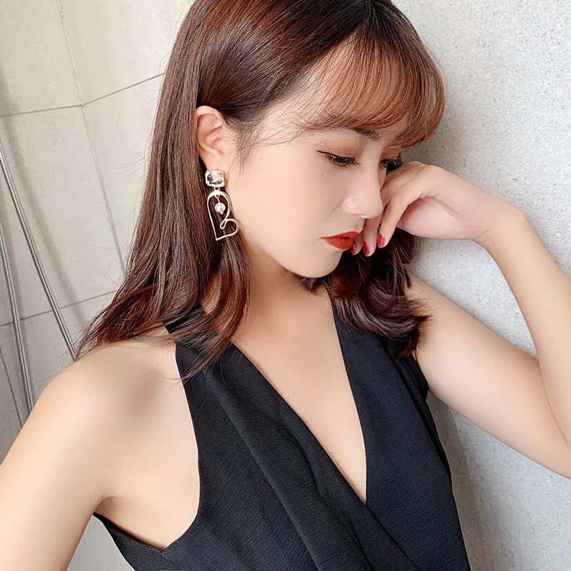 S925 Серебряные иглы любовь жемчужный асимметричные серьги женские Корея новый