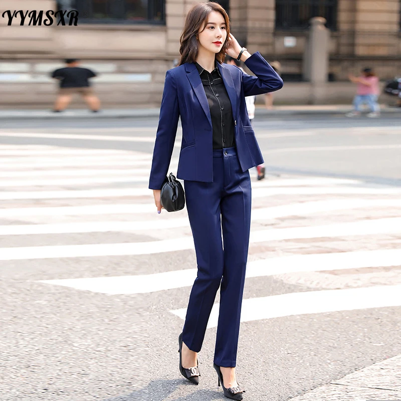 Large Size S-4XL High Quality Professional Pants Suit Two-piece 2020 New Autumn Ladies Office Jackets Slim Trousers Overalls