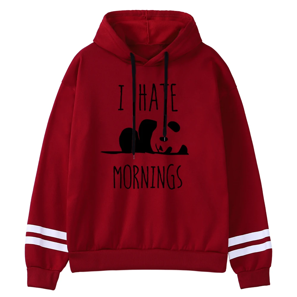 Женская толстовка с капюшоном Panda I HATE MORNINGS флисовая длинным рукавом реглан