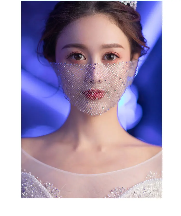 

Brand New Shining diamond Bride Wedding Veil Cover Face Fairy Sexy Portrait Thin Through Mask Veil
