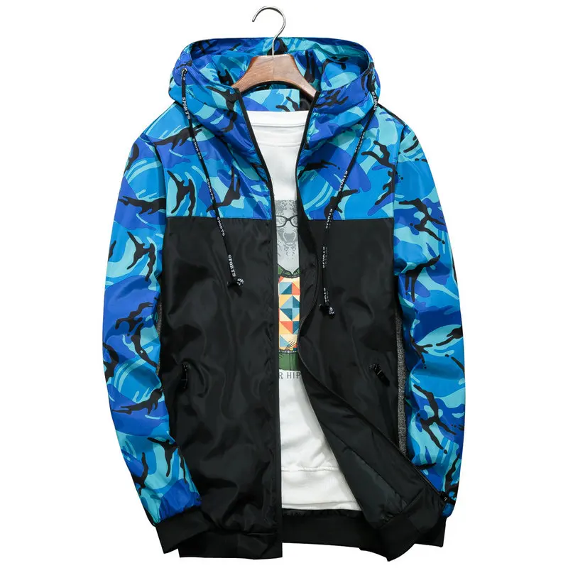 

2019 Pop Fashion Spring Bomber Jacket Men Casual Slim Hooded Streetwear Camouflage Lightweight Windbreaker Mens Jacket Coat
