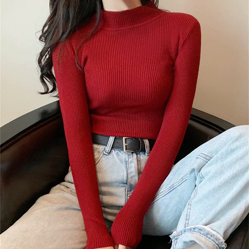 

Spring Autumn Sweaters Turtleneck Pullovers Basic Women Long Sleeve Slim Sweaters Casual Jumper Female Korean Knitted Top latest
