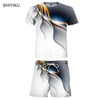 shiyiku 2021 new 3d digital print color matching brand men set summer thin t shirt and shorts two piece casual sports suit s 6xl
