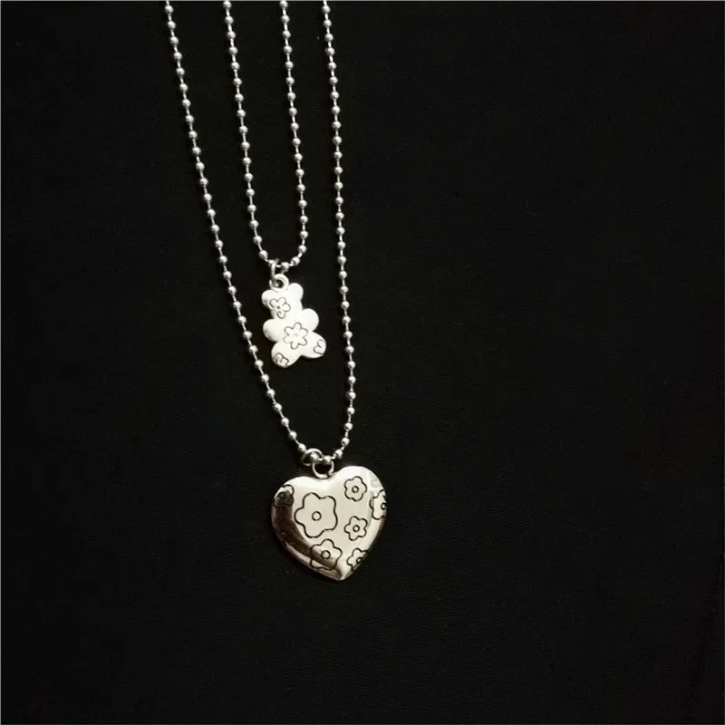 

Женская цепочка с подвеской в виде медведя и сердца, из нержавеющей стали