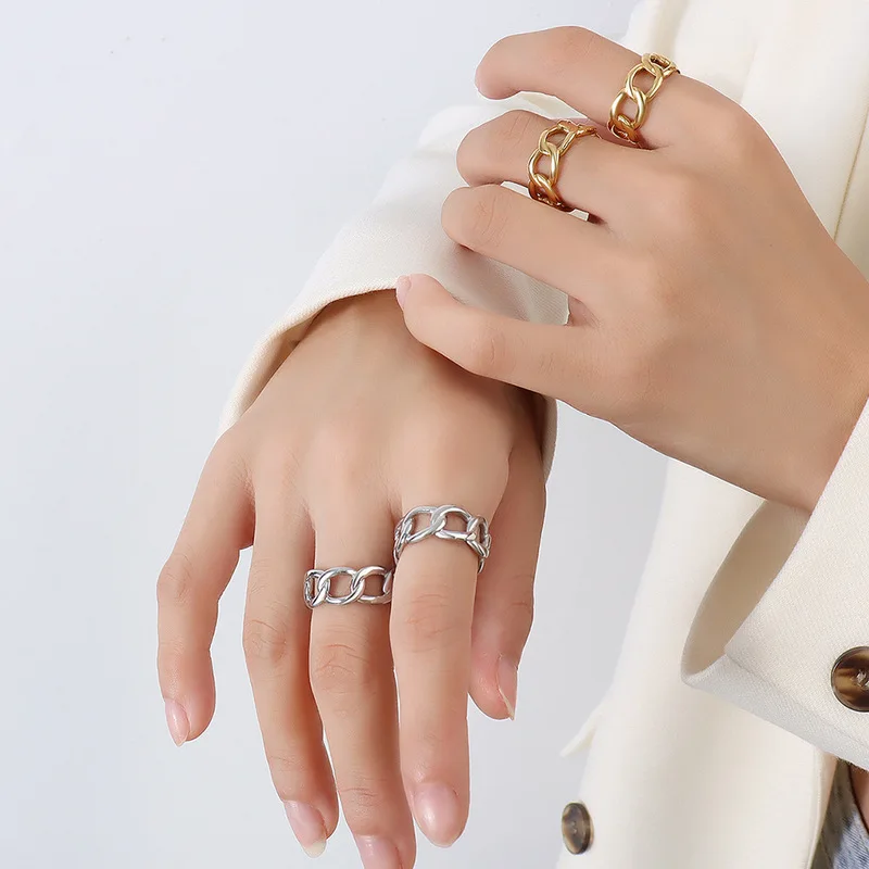 TOSOKO Stainless Steel Jewelry 18 K Gold Plated Hollow Open Ring Women&#39s Fashion Simple Twist BSA233 |