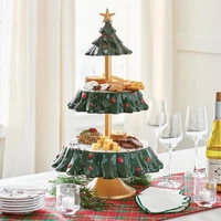 2 tier christmas snack serving stand christmas tree snack rack for festival christmas decor food serving tray xmas party decor